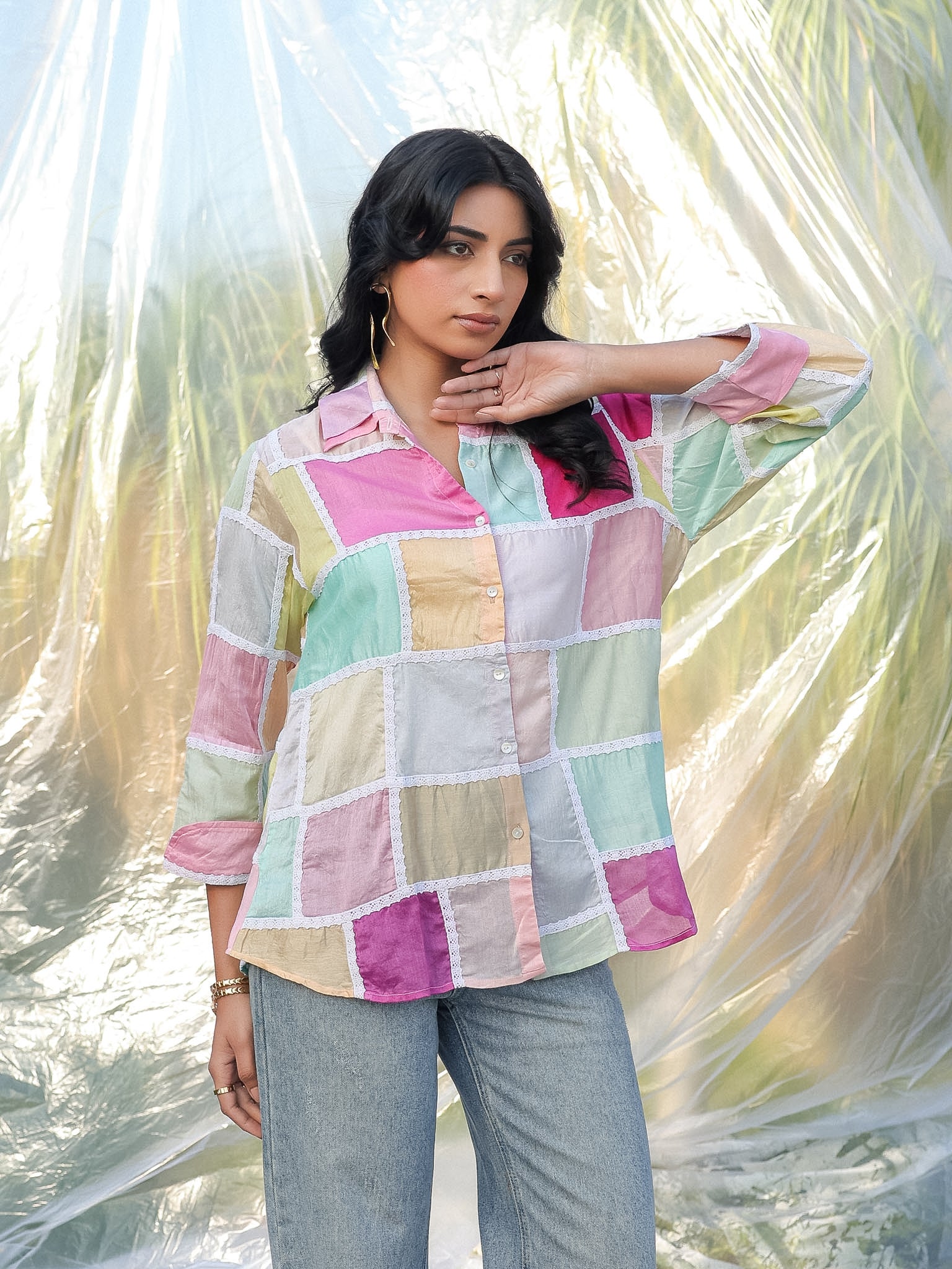 a silk chanderi multicolor shirt perfect for casual, party and formal wear