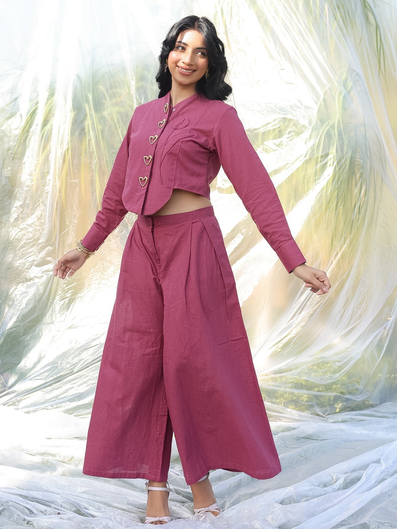 cute summery pink maroon cotton linen coord set 