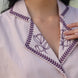 statement notched collar with aesthetic contrast puple dori tulip embroidery 