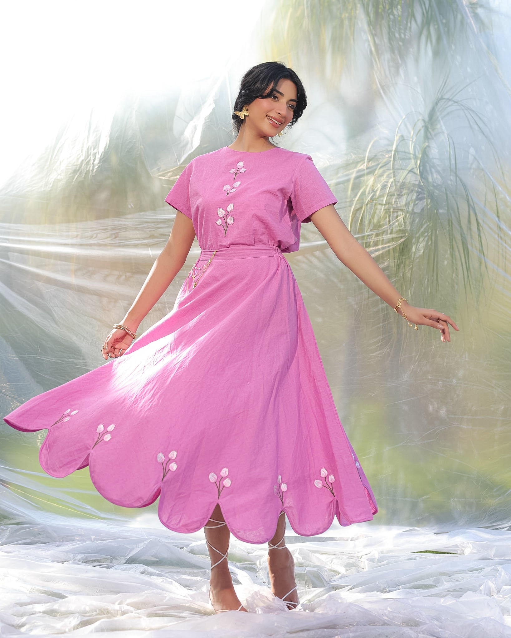 pink top and skirt perfect for casual and party wear
