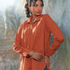 Rust orange cotton shirt with side quilted patches and gold buttons 