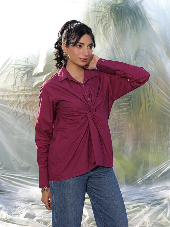 a wine twisted front shirt perfect for casual ocassions