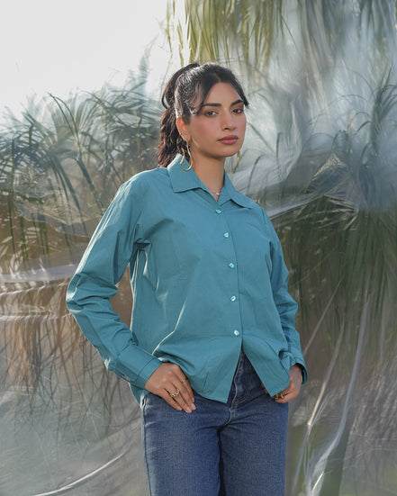 teal blue cotton shirt perfect for casual and formal outings