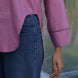 pinkish purple shirt with contrast navy blue detailing
