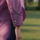 amethyst cufflink in pinkish purplish shirt
