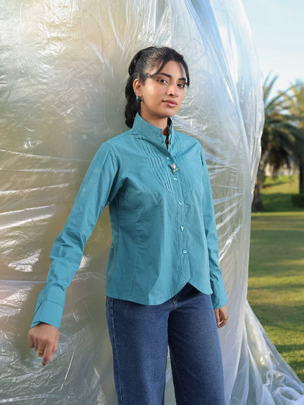teal blue cotton shirt perfect for casual, party and formal outings
