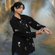Black cotton flex shirt aesthetically adorned with delicate resham embroidered tulips
