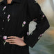 black cotton flex shirt with tulip embroideries and black connector lace