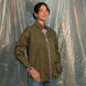 cotton poplin olive green shirt with pink tulip apllique embroidery patches