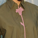 olive green shirt with contrast pink tulip embroidery patch motif
