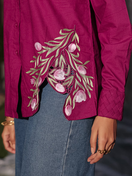 delicate and stylish tulip resham embroidery with cutwork